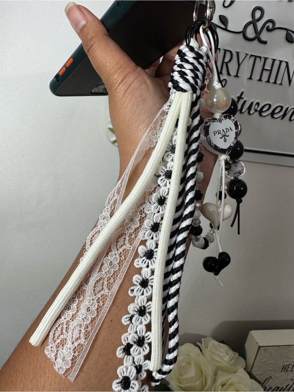 Black & White Phone/Key/Bag Chain #P1119 - Picture 8 of 10